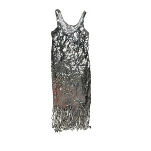 SIMKHAI Ayala Sequin Fringe Dress Silver Party Cocktail Flapper Dance NoTag Size